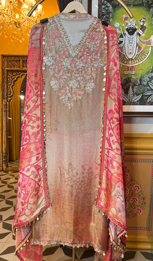 Taraab Shimmer Organza Suit (Beige)