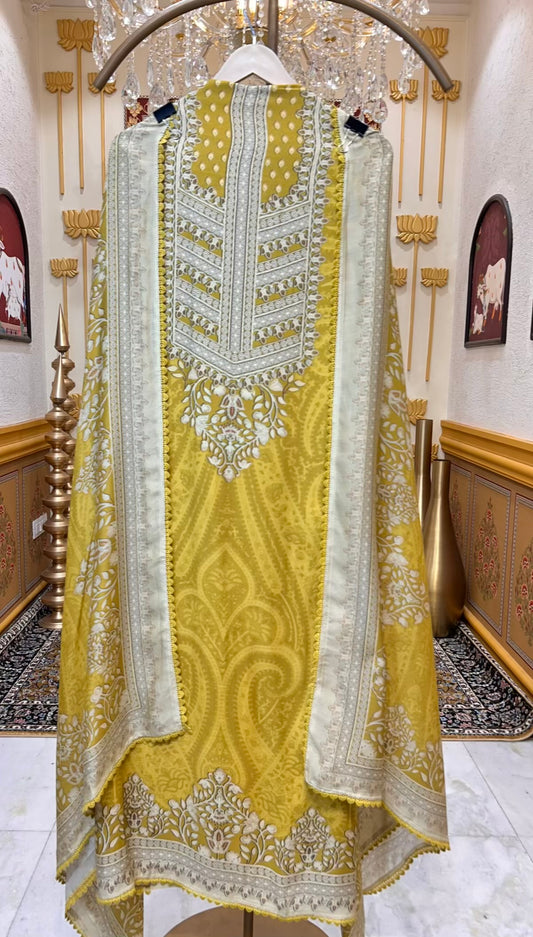 Zehraah Pashmina Veil Suit (Yellow)