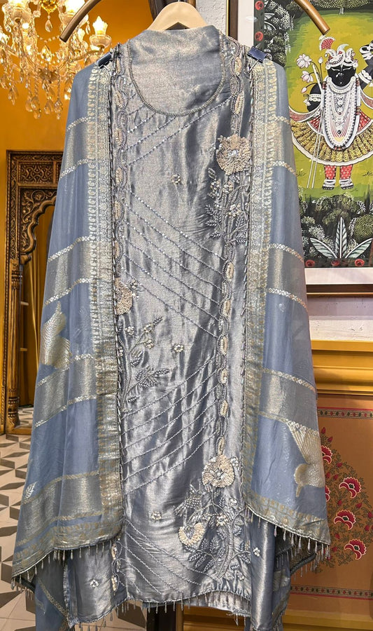 Noorzaan Organza Suit (Grey)
