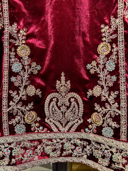 Ruhbaan Velvet Suit (Maroon)