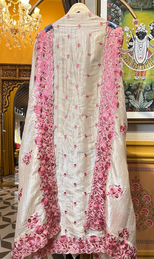 Gulzaib Crush Tissue Suit (Beige & Pink)