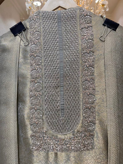 Sahira Zari Brocade Suit (Grey)