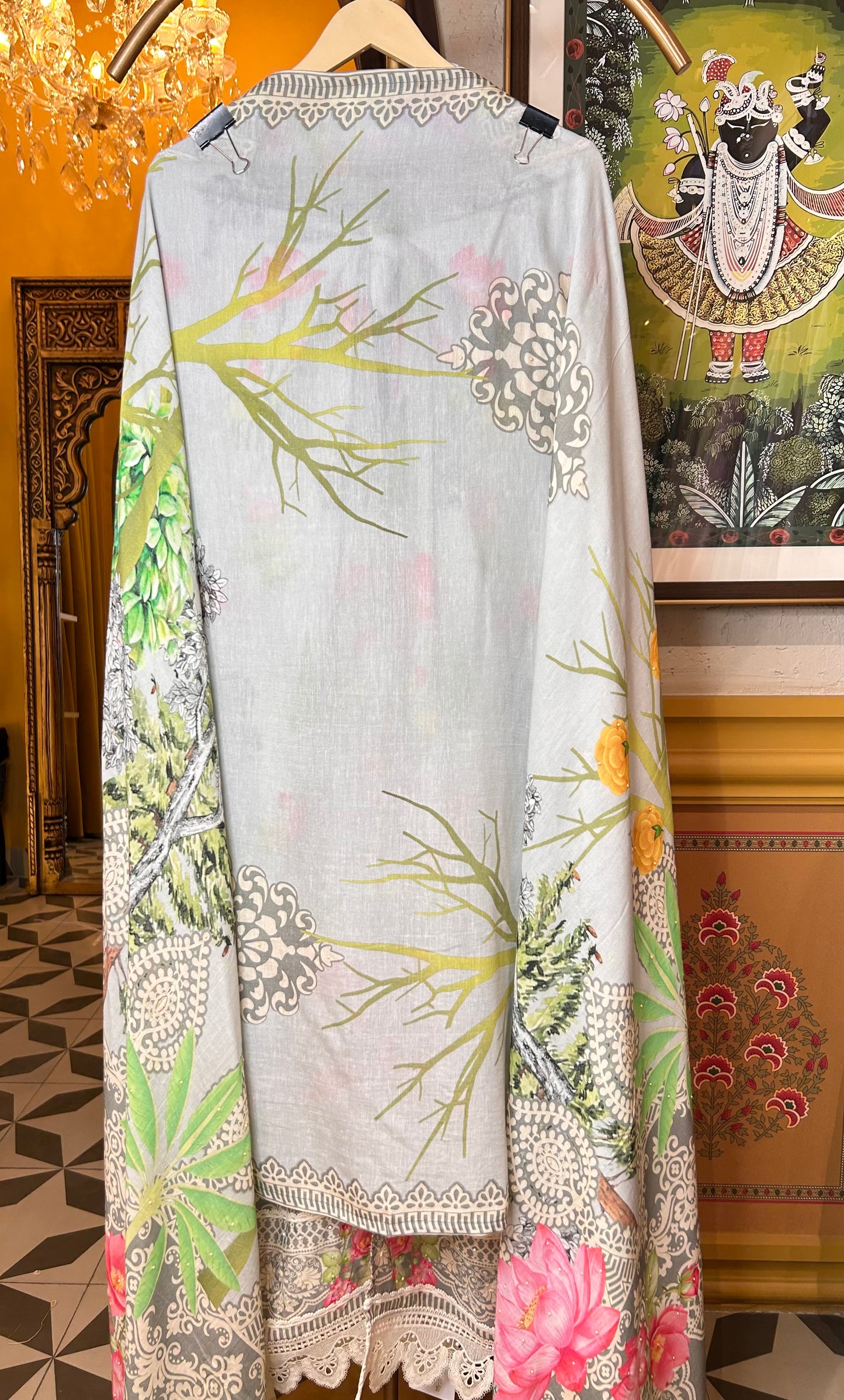 Naureen Mul Chanderi Suit (Grey)