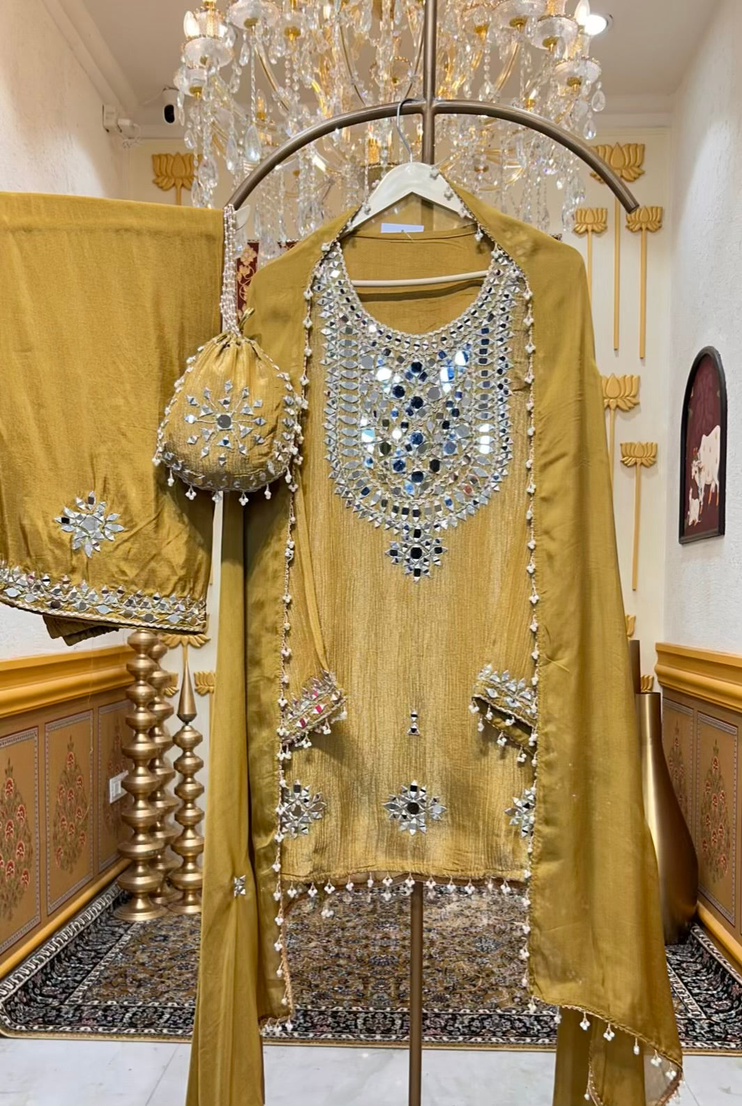 Zarveen Dori Mirror Corset Set (Mustard)
