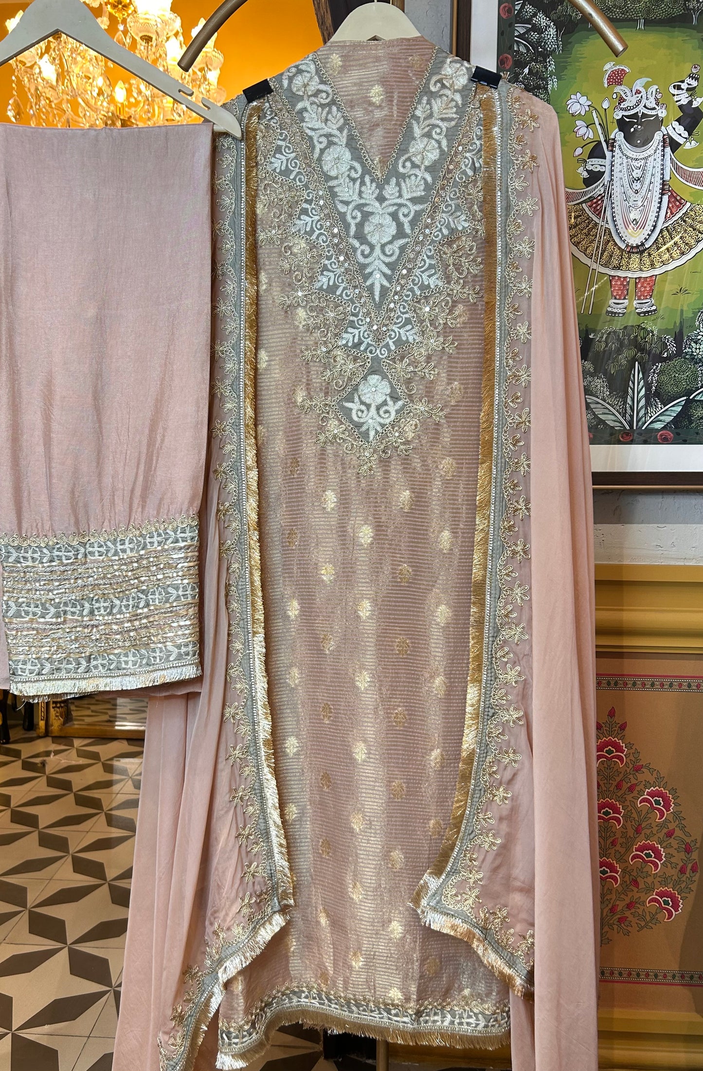 Zureen Tissue Organza Suit (Pink)