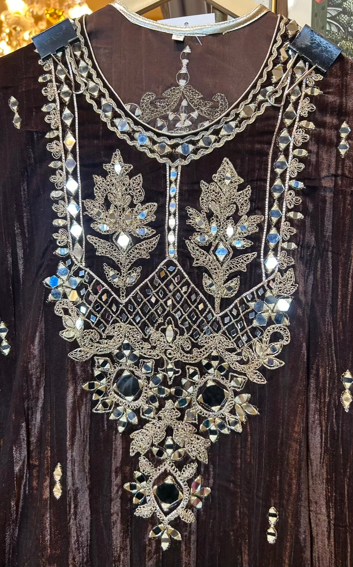 Shahnoor Velvet Slit Dress (Brown)