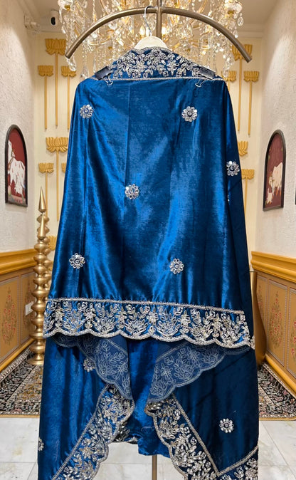 Ruhnaz Velvet Taj Suit (Blue)