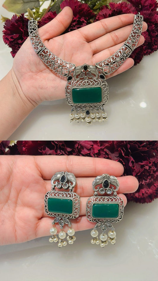 Zehriya Noor Vintage Silver Set (Green)