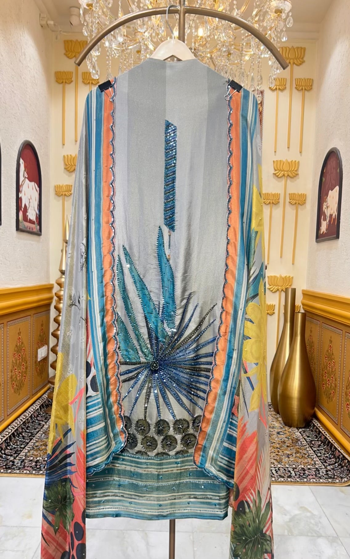 Ruhgraa Grey Bloom Suit