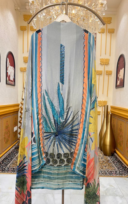 Ruhgraa Grey Bloom Suit