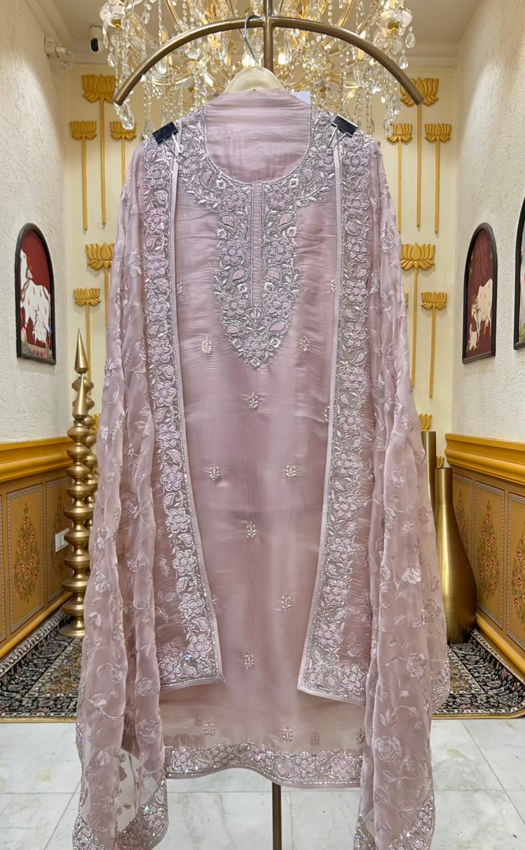 Mehrvani Organza Jewel Suit (Pink)
