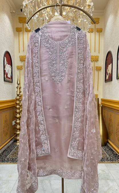 Mehrvani Organza Jewel Suit (Pink)