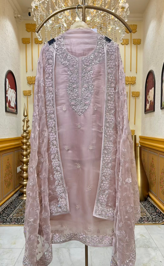 Mehrvani Organza Jewel Suit (Pink)
