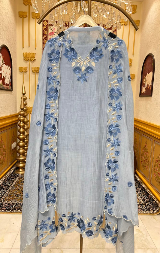 Sahiba Resham Crush Suit (Blue)