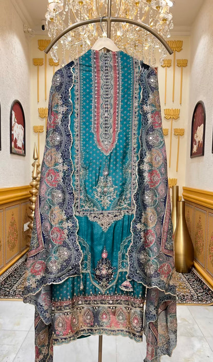 Ishra Zari Grace Suit (Green)