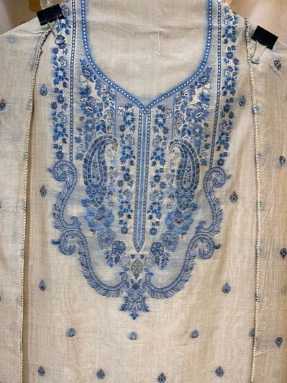 Sahiba Jamdani Weave Suit (Beige & Blue)