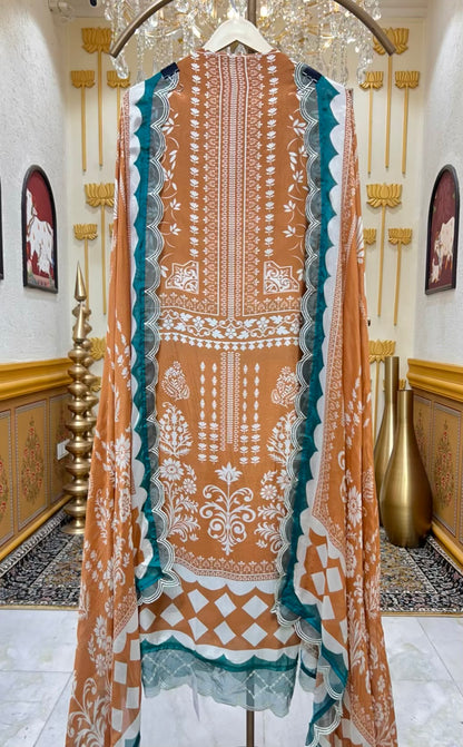 Aafiya Print Veil Suit (Rust)