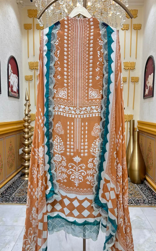 Aafiya Print Veil Suit (Rust)