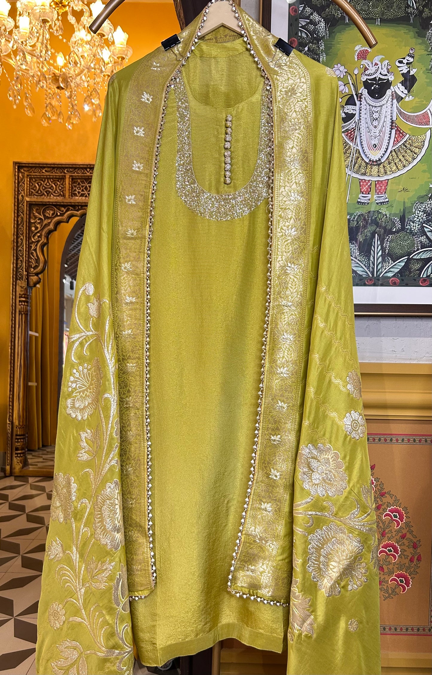 Noorban Organza Suit (Lemon Green)