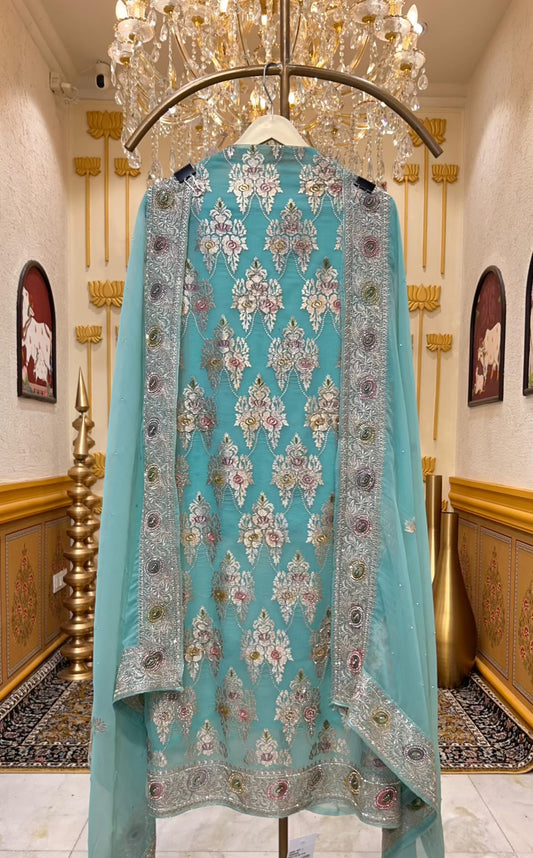 Sahiba Chiffon Grace Suit (Turquoise)