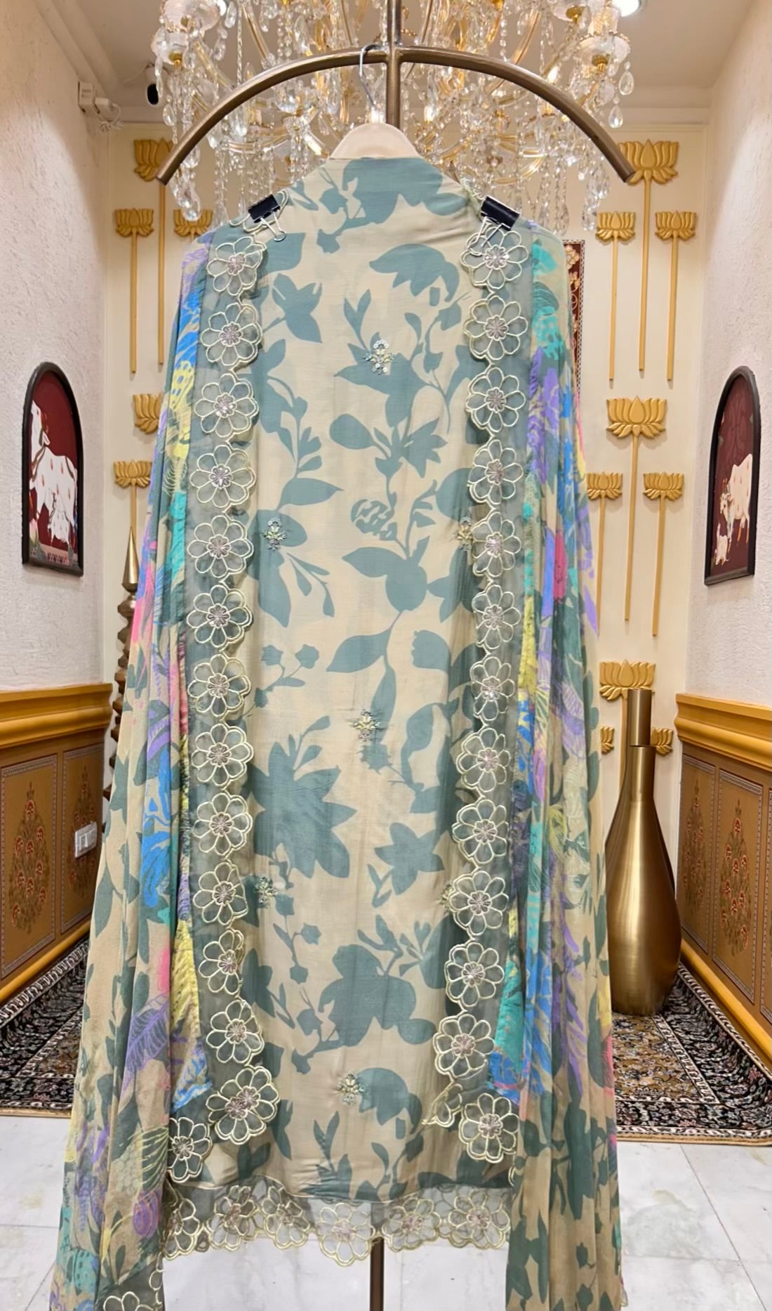 Mehrua Sequin Grace Suit (Beige & Green)