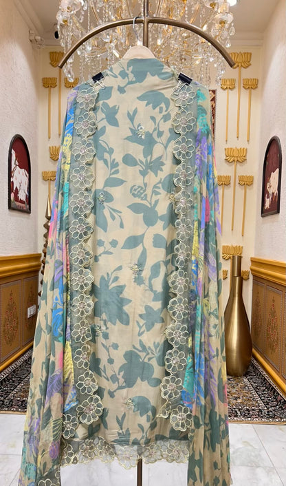 Mehrua Sequin Grace Suit (Beige & Green)