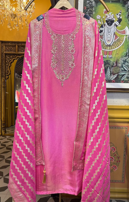 Meherbaan Silk Organza Suit (Pink)