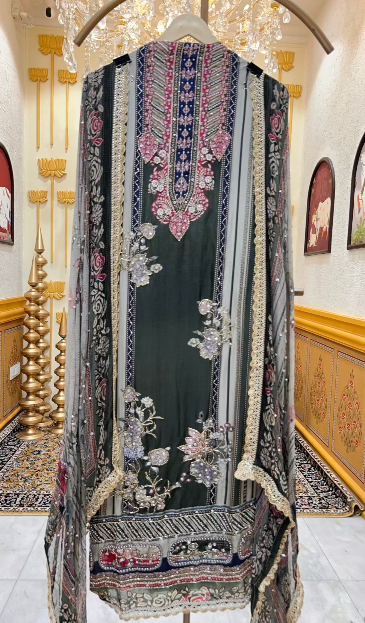 Nayra Silk Digital Printed Veil Suit (Mehendi Green)