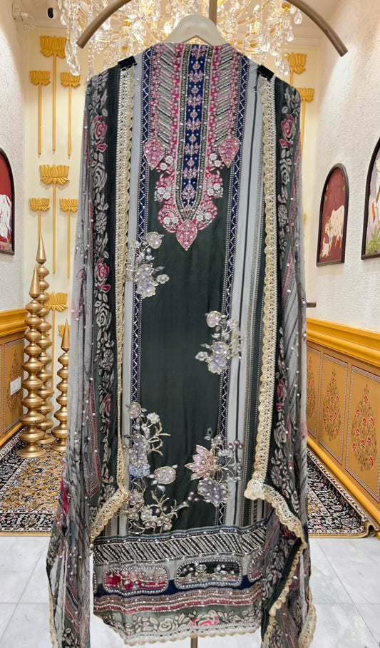 Nayra Silk Digital Printed Veil Suit (Mehendi Green)