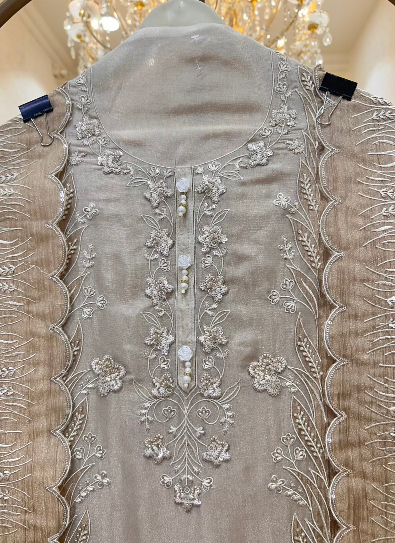 Arezya Sequin Thread Suit (Peach)