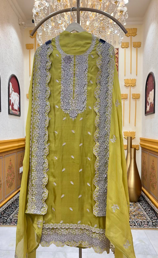 Zehraani Moti Zari Suit (Mehendi Green)