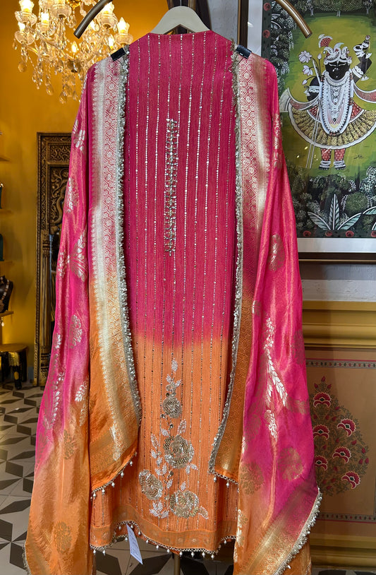 Gulbadan Crush Tissue Suit (Orange)