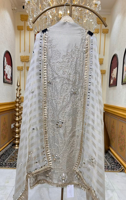 Zarvisha Aaina Kinari Suit (Ivory)