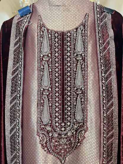 Ruhsana Brocade Suit (Maroon)
