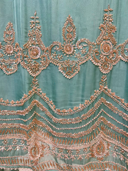 Zarqina Organza Gleam Suit (Sea Green)