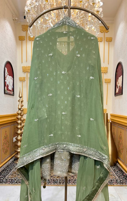 Mehrunnisa Mirror Gharara Set (Green)