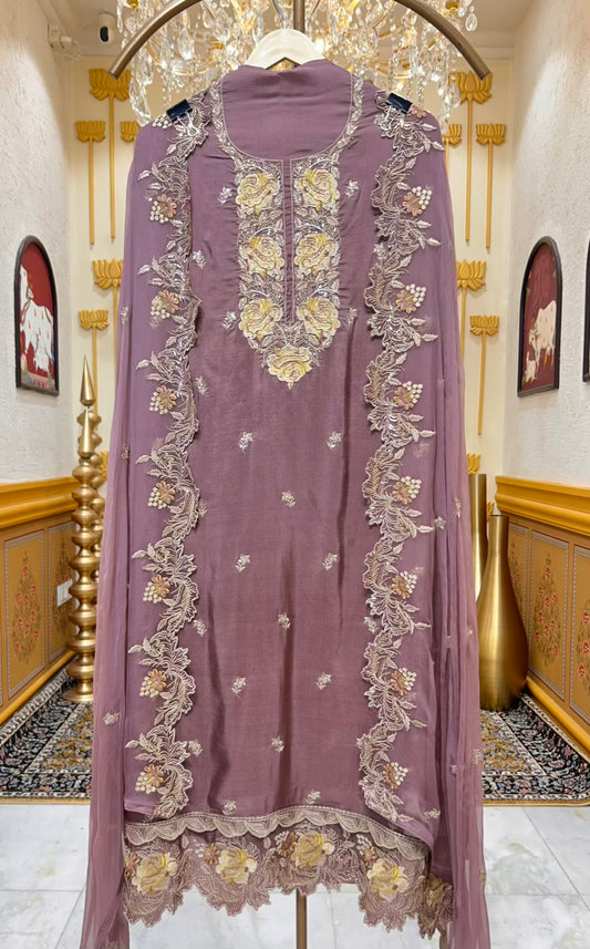 Zehraani Cutdana Silk Suit (Purple)