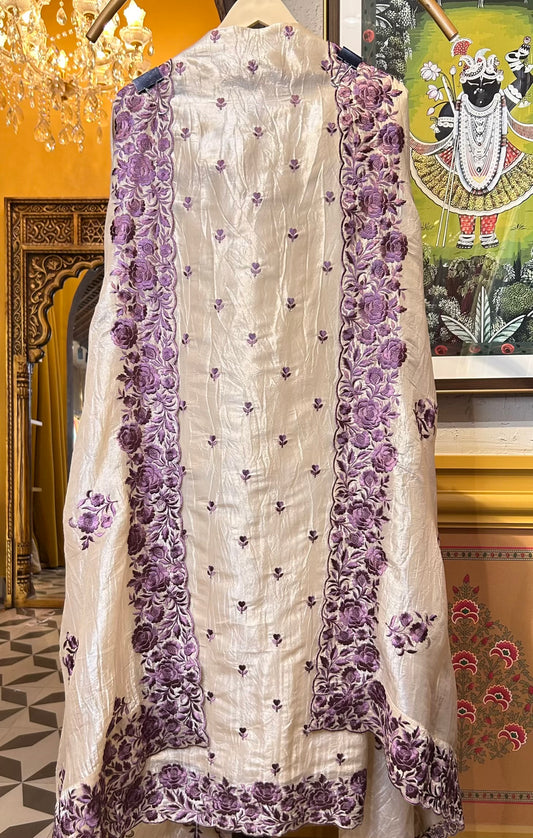 Gulzaib Crush Tissue Suit (Beige & Purple)