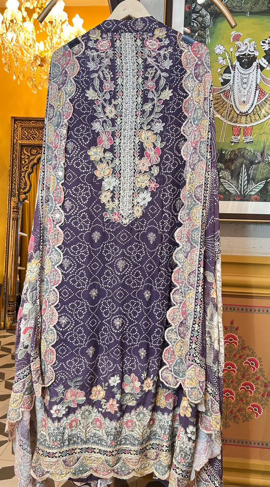 Sharvani Bandhani Crepe Suit (Purple)