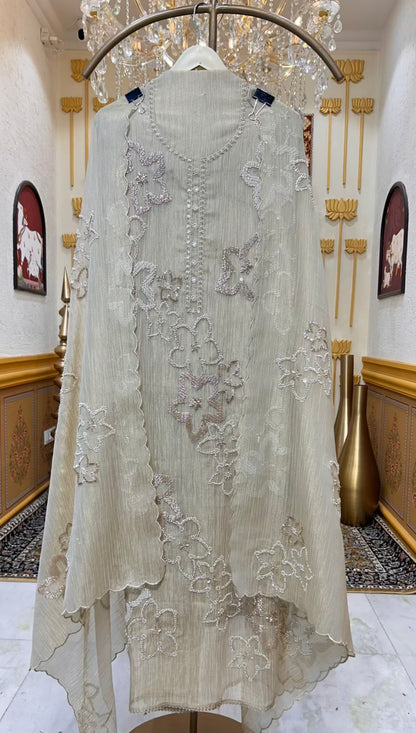 Aarifa Crush Karigari Suit (Ivory)