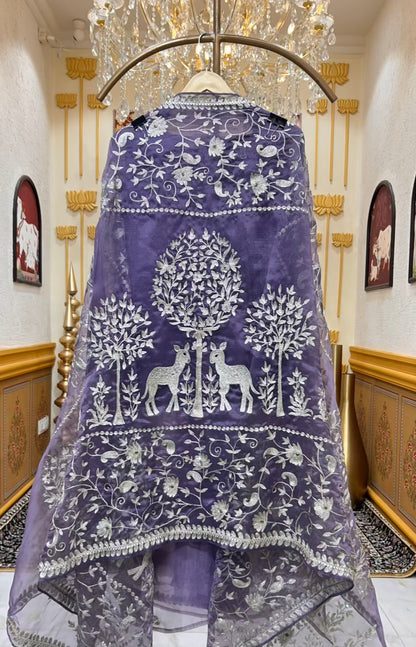 Mehraz Organza Embroidered Suit (Lavender)