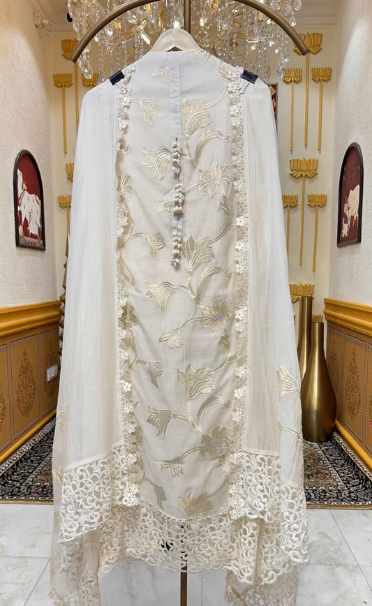 Aabira Tissue Appliqué Suit (Ivory)