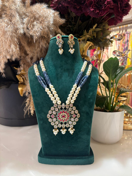 Aarizé Pearl Kundan Set (Blue & White)