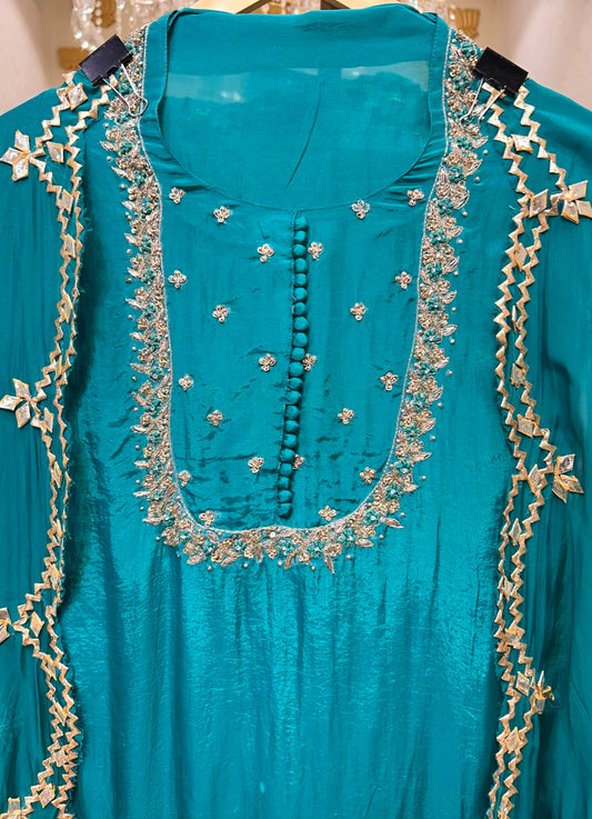 Elina Silk Organza Suit (Peacock Green)