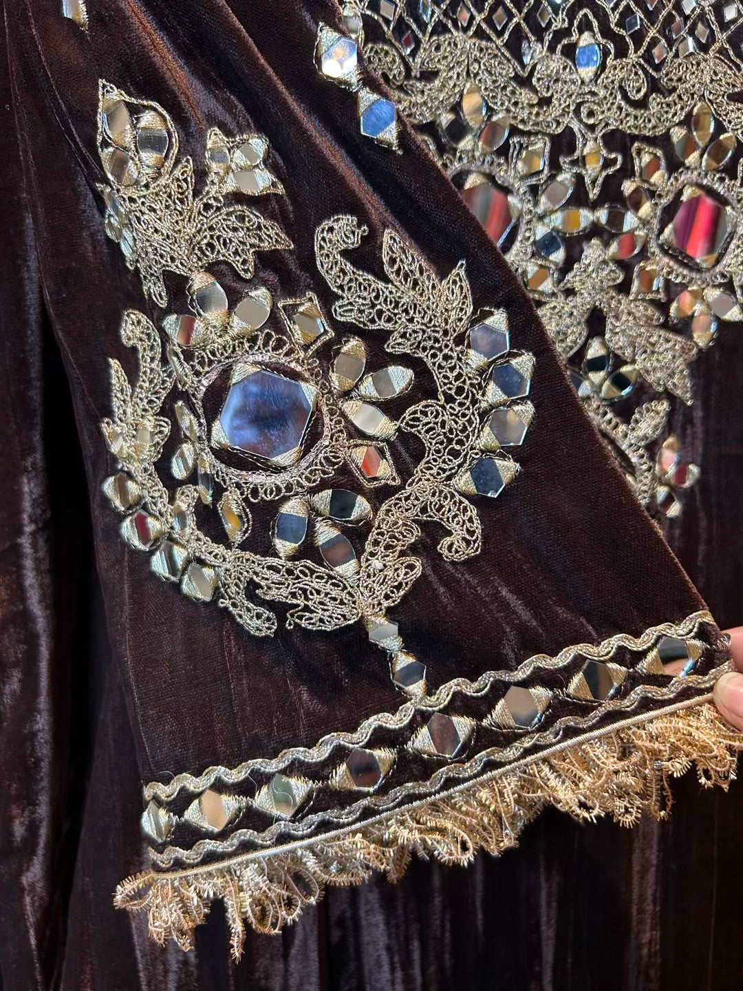 Shahnoor Velvet Slit Dress (Brown)