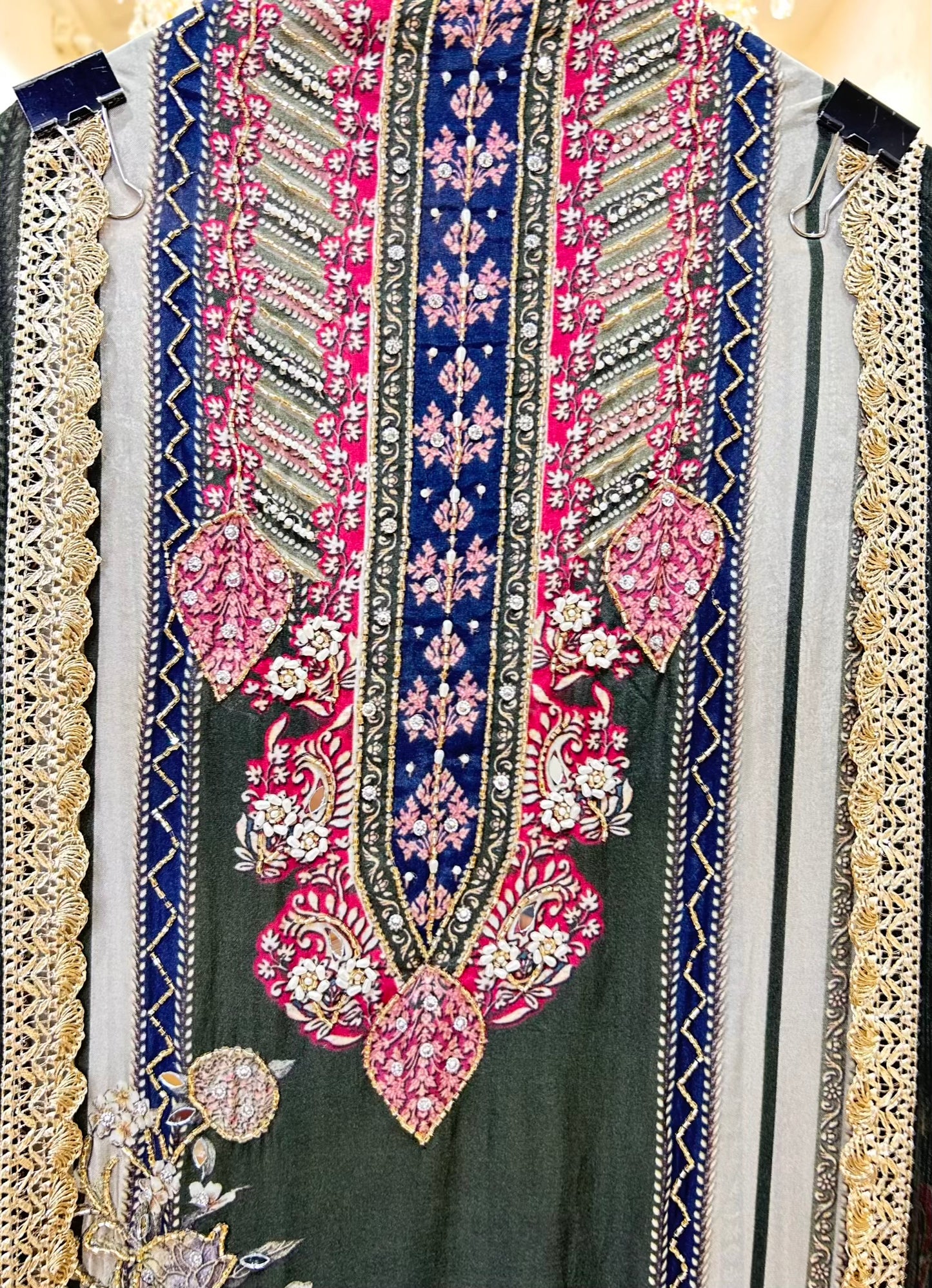 Nayra Silk Digital Printed Veil Suit (Mehendi Green)