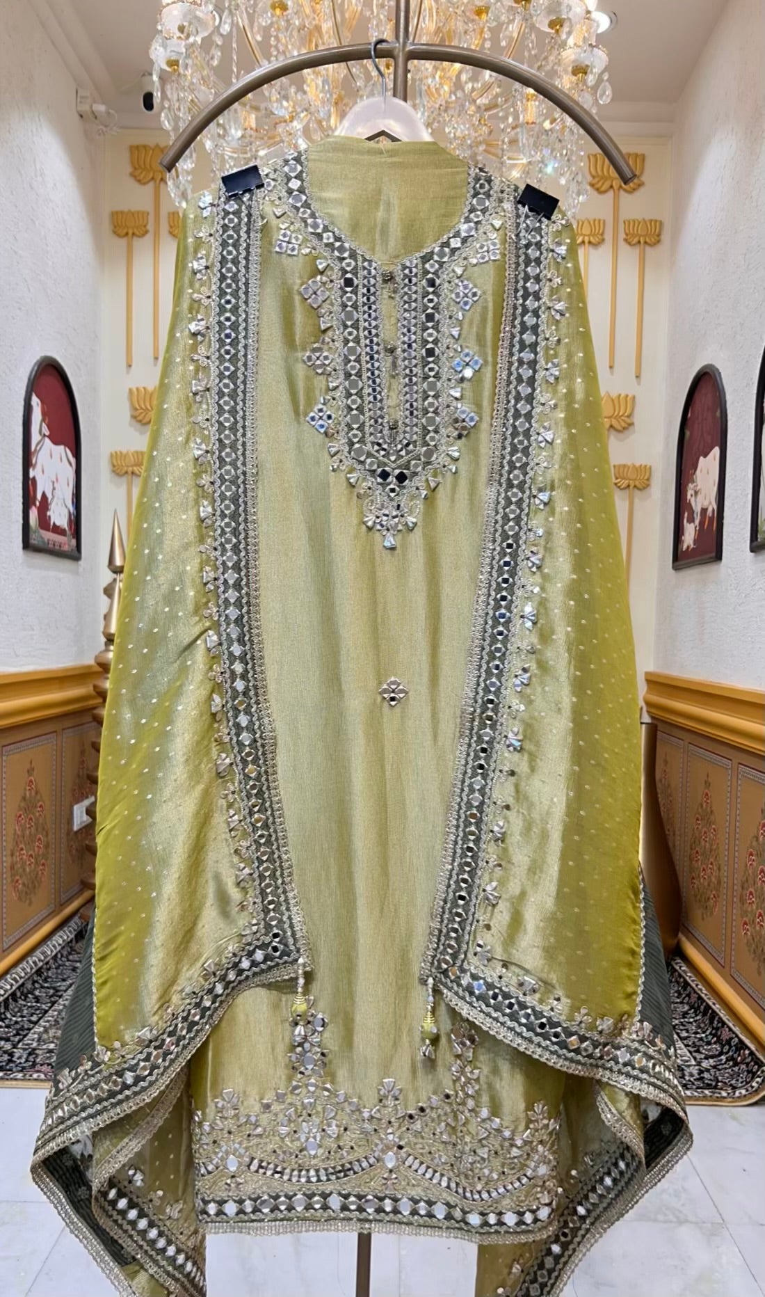 Nooriza Gota Aaina Suit (Lime Green)