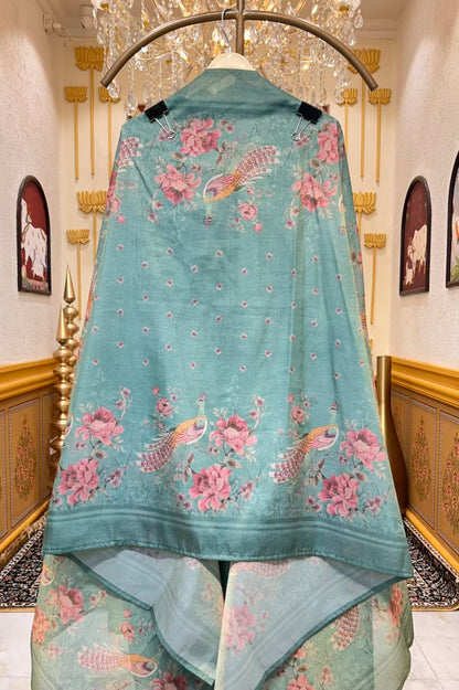 Aynara Printed Organza Suit (Turquoise)