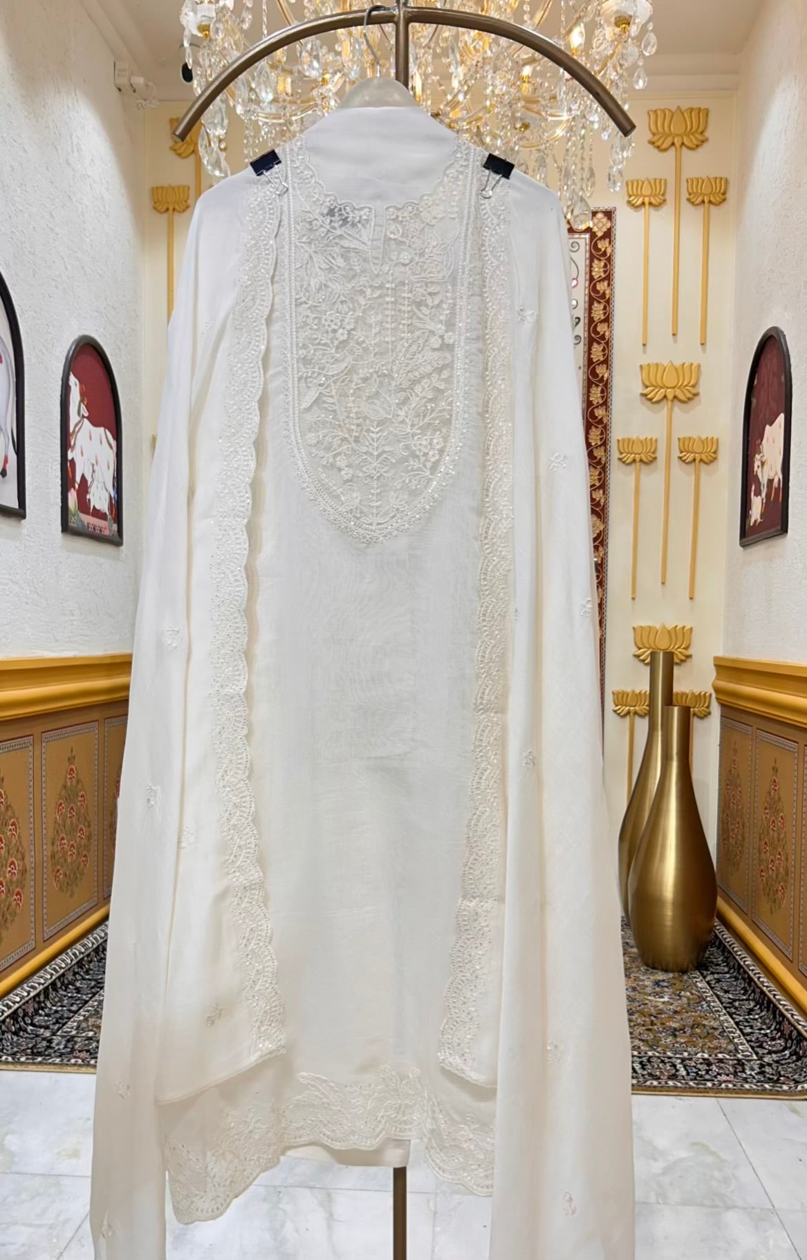 Ishara Mul Chanderi Suit (Ivory)