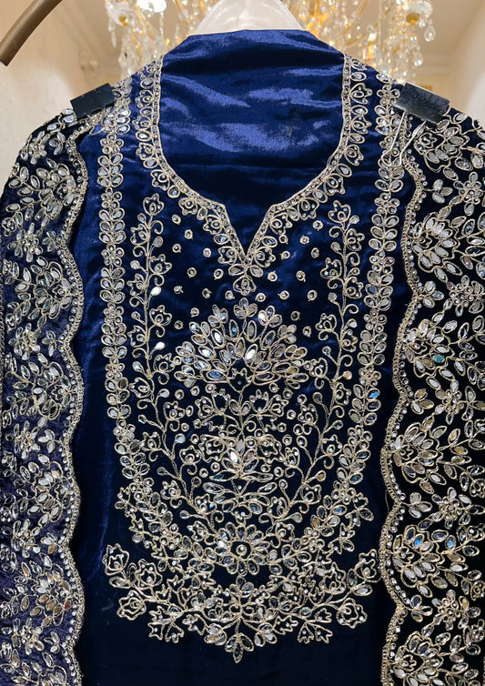 Ruhnaz Velvet Taj Suit (Navy Blue)